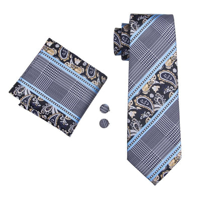 Cravate Rayée Gris Et Bleu Paisley