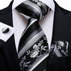 Cravate Rayée Noire Avec Fleurs Blanches