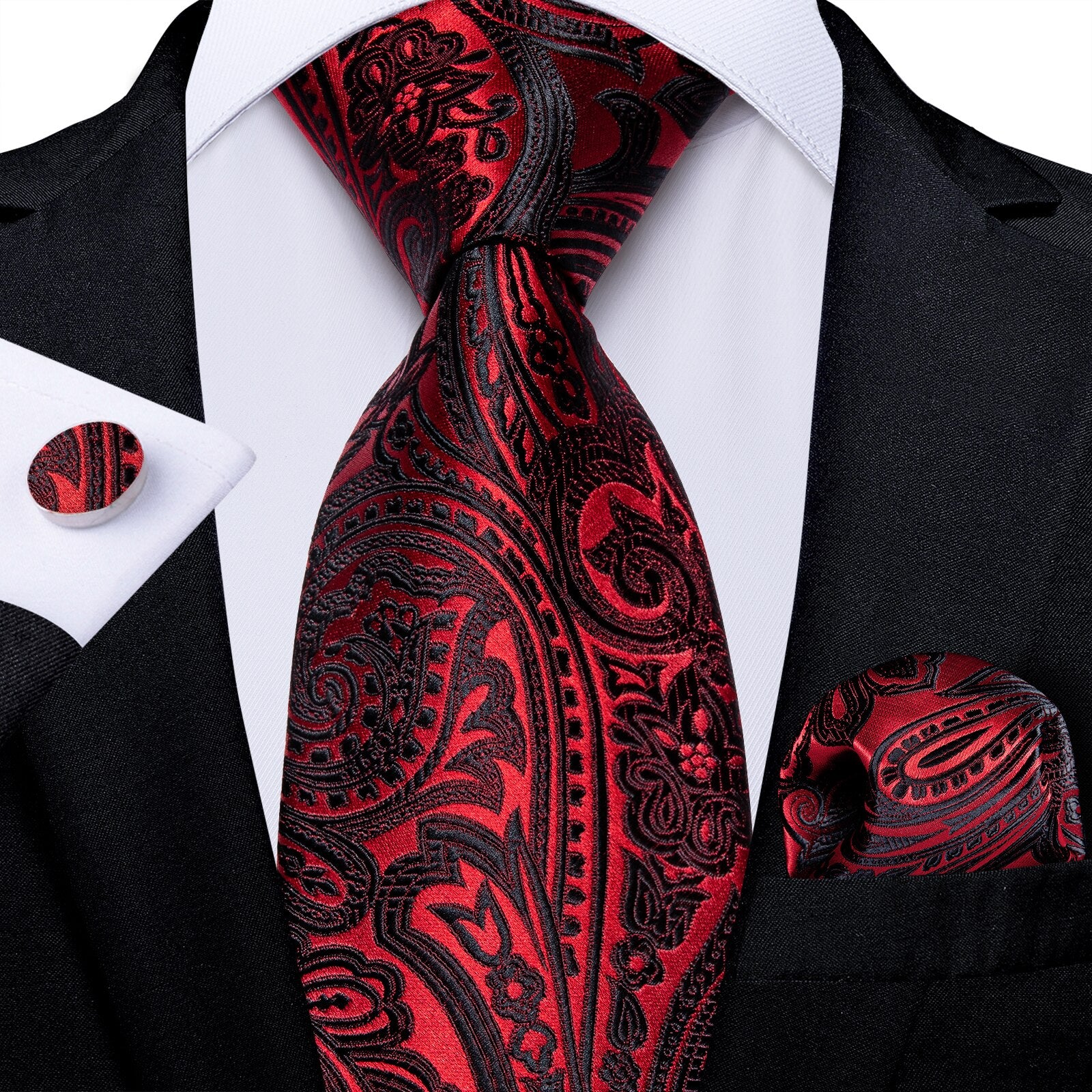 Cravate Paisley Rouge et Noire