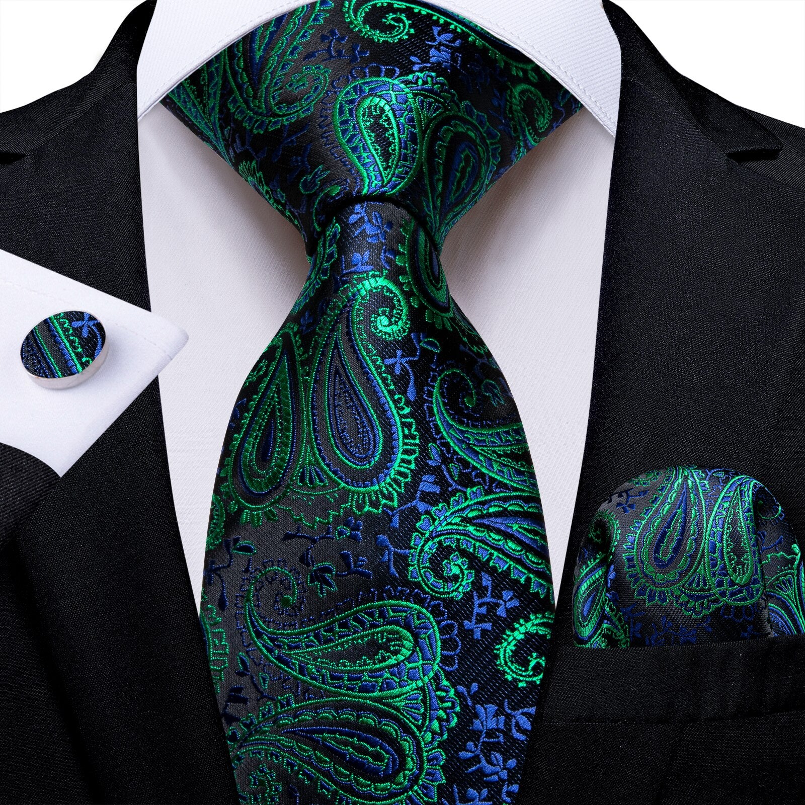 Cravate Cachemire Verte, Bleue et Noire