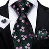 Cravate Noire Avec Fleurs Vertes et Roses